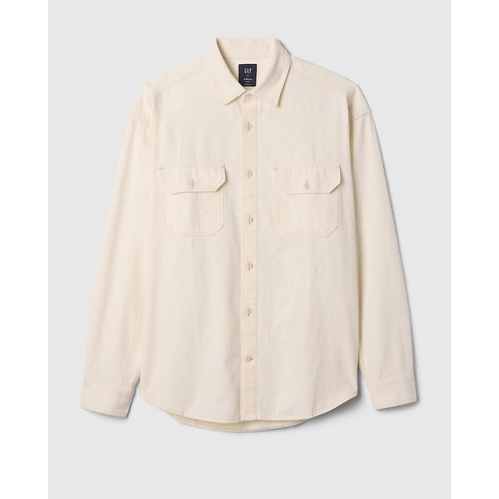 Gap Cream Denim Big Shirt Men XL Cotton Button Down Shirt Preppy Casual Office